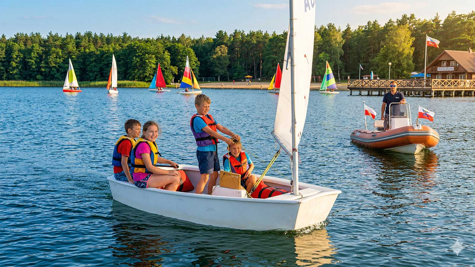 Dzieci pływają na łódce