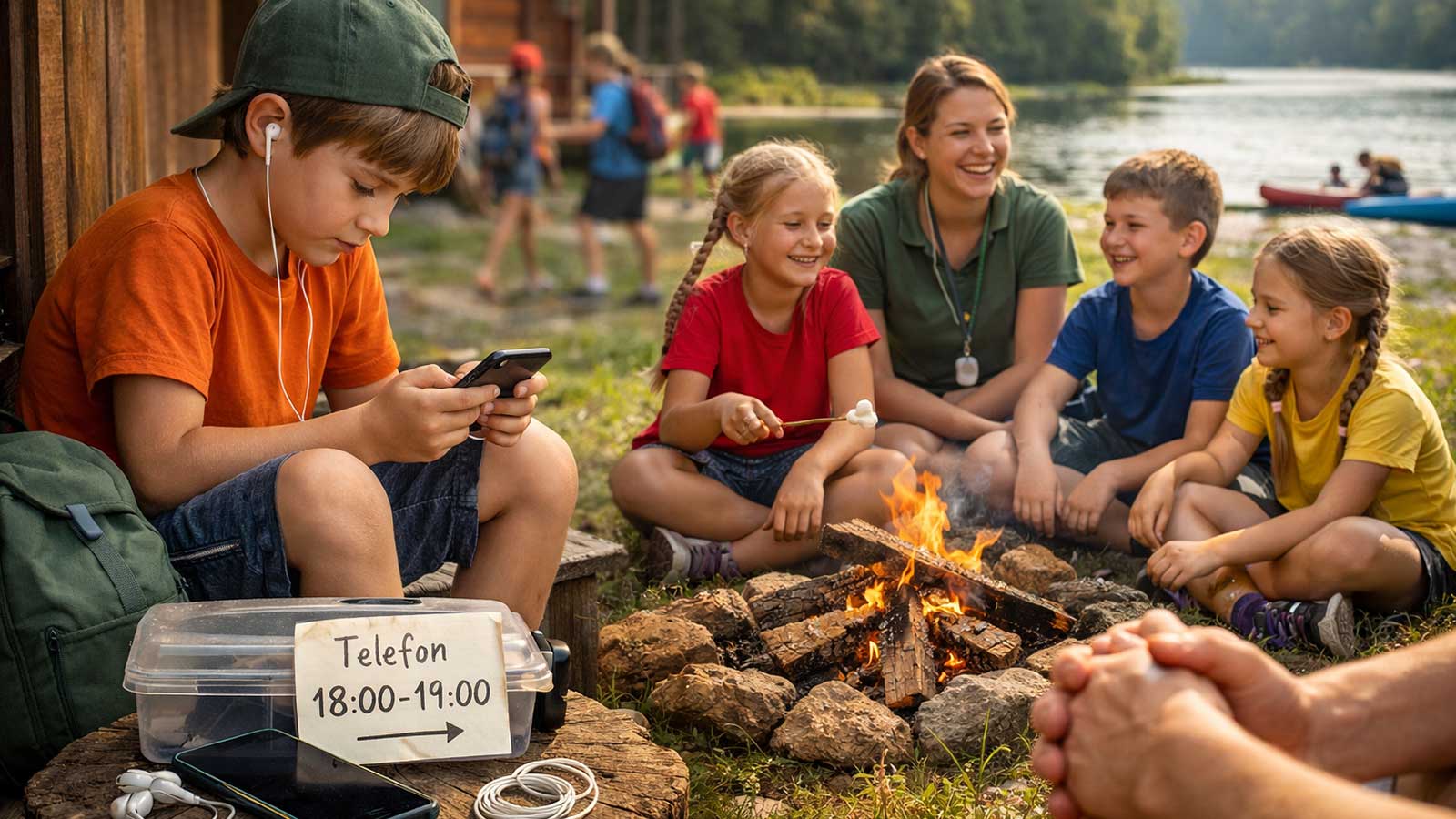 Dziecko na koloniach z telefonem